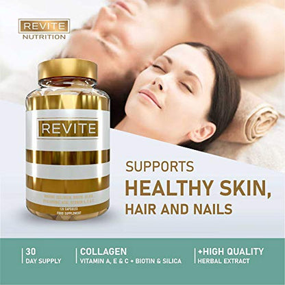 Marine Collagen Capsules 2000mg, Hyaluronic Acid, Silica, Biotin, Vitamin A, E & C Hair ReviteUS supplements