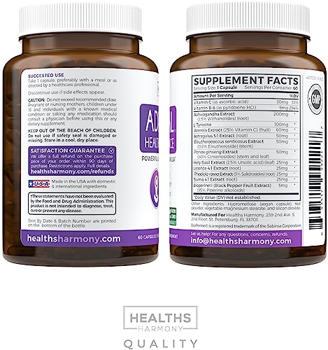 Adrenal Support & Cortisol Manager (Non-GMO) Powerful Adrenal Health with L-Tyrosine Healths HarmonyUS supplements