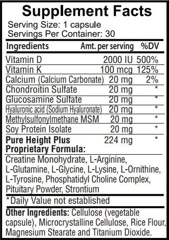 Height Growth Vitamins Grow Taller - Increase Bone Strength Bone Density Bone Growth PURE BIOTECHNOLOGIESUS supplements