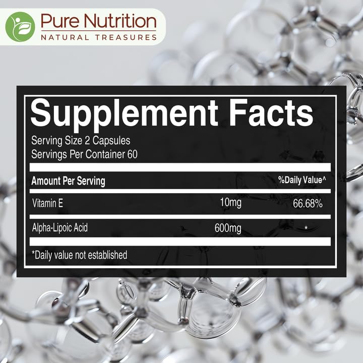 Pure Nutrition Alpha Lipoic Acid 600mg + Vitamin E | 120 Caps | Powerful Antioxidant to Support Nerve & Heart Health*. | Non-GMO PURE NUTRITION NATURAL TREASURESAu supplements