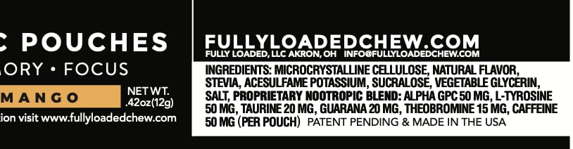Fully Loaded Alpha Fuel Nootropic Pouches (Mango Fuel) - 5 cans, 15 Pouches per can - Energy Pouches containing Caffeine and nootropic Blend Fully Loaded BullseyeAu supplements