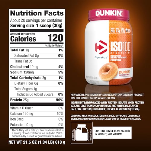 Dymatize ISO100 Hydrolyzed Protein Powder, 100% Whey Isolate, Dunkin' Glazed Donut DymatizeUS supplements
