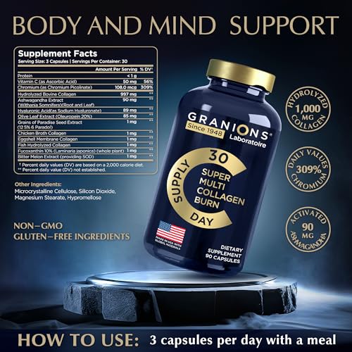 Thermogenic Hydrolyzed Collagen Burn - Hyaluronic Acid, Vitamin C, Multi Collagen Complex GranionsUS supplements