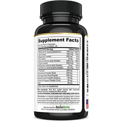 Revive Herbs Premium Thyroid Support with Ashwagandha, Iodine, Selenium, Magnesium Revive HerbsUS supplements