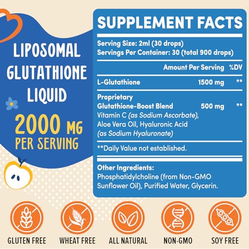 2000MG Liposomal Glutathione Liquid, 98% Absorption, Glutathione Liquid Supplement PrunucisAu supplements