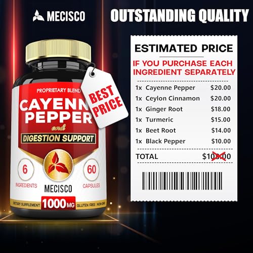 Mecisco 6in1 Cayenne Pepper Capsules Organic with Ginger Root, Beet Root, and Black Pepper MeciscoUS supplements