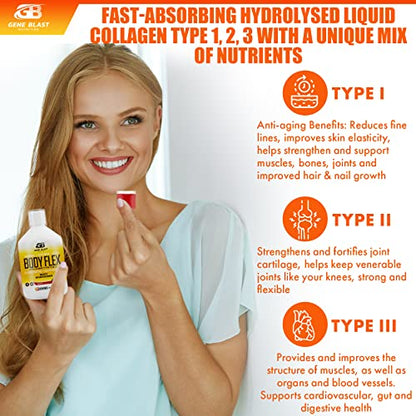 Gene Blast Body Flex, Liquid Joint Supplement w/Hydrolysed Collagen Type1 2 3 Plus Glucosamine GENE BLASTUS supplements