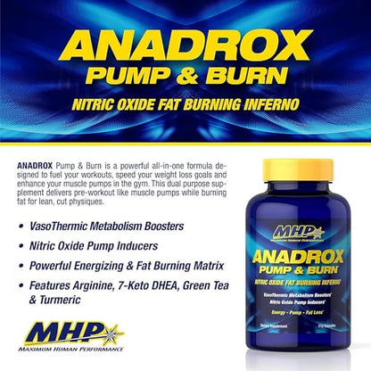MHP Anadrox Pump & Burn, Nitric Oxide Fat Burning Inferno, 112 capsules Maximum Human PerformanceUS supplements
