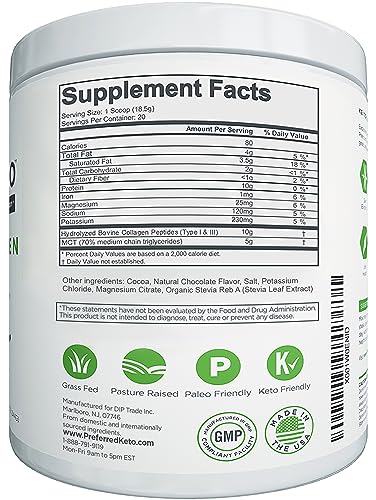 Keto Collagen Protein Powder with MCT Oil – Keto and Paleo Friendly Grass Fed and Pasture Preferred ElementsUS supplements