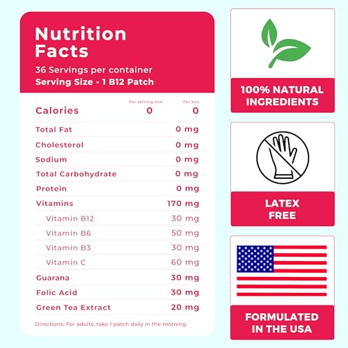 B12 Patches (Pack of 36) - 100% Natural Vitamin Patches for Women, Energy, Focus & Body Spirit PatchesUS supplements