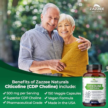 Zazzee Extra Strength Citicoline CDP Choline, 500 mg per Serving, 100 Vegan Capsules ZazzeeUS supplements