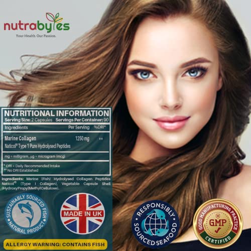 High Strength Marine Collagen Capsules - 1250mg Hydrolysed Collagen Supplement NUTRABYTESAu supplements