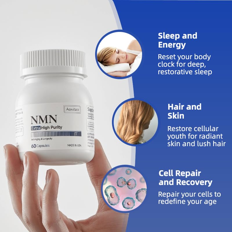 AOVITAO NMN Supplement 500mg Ultra Pure 99.8% | Stabilized Form | Supports NAD+ Production, Cellular Health & Healthy Aging | 60 Capsules AOVITAOAu supplements