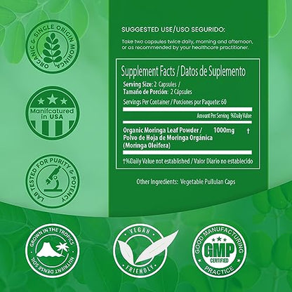 PURA VIDA Moringa Capsules Single Origin Moringa Powder Organic. Moringa Leaf PURA VIDA MORINGAUS supplements