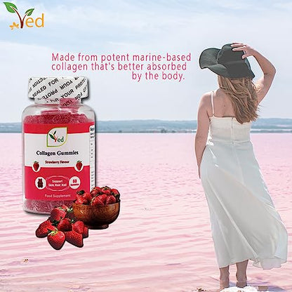 Ved Collagen Gummies; Chew Gummies Strawberry Flavour, Raw Unfiltered Collagen Gummies VedUS supplements
