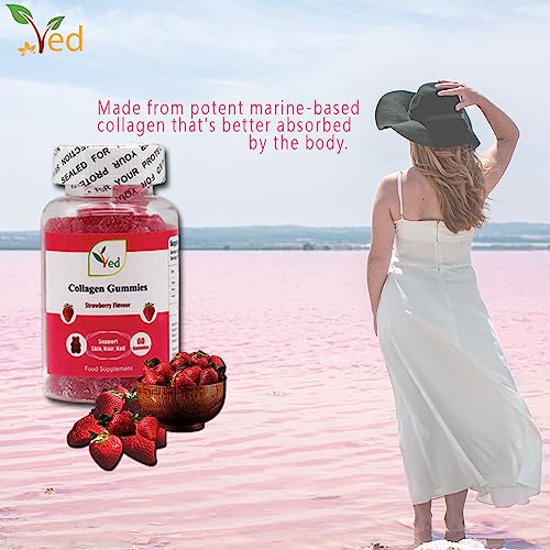 Ved Collagen Gummies; Chew Gummies Strawberry Flavour, Raw Unfiltered Collagen Gummies VedAu supplements