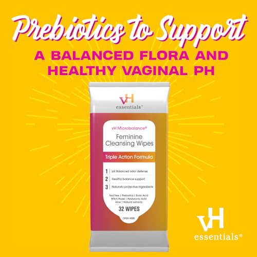 vH essentials Feminine Cleansing Wipes - pH Balanced, Prebiotics, Tea Tree & Aloe, Soothing Witch Hazel vH essentialsAu supplements