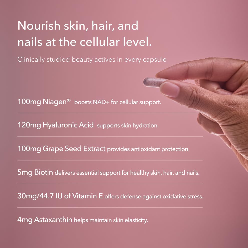TRU NIAGEN 1,000mg + Beauty Bundle. A Full-Spectrum Bundle for Clinical-Strength Daily NAD+ Support and targeted Beauty Actives for Healthy Skin, Hair, and Nails at The Cellular Level. TRU NIAGENUS supplements