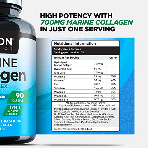 Marine Collagen Capsules 1400mg with Hyaluronic Acid, High Strength Collagen Supplement TDNUS supplements
