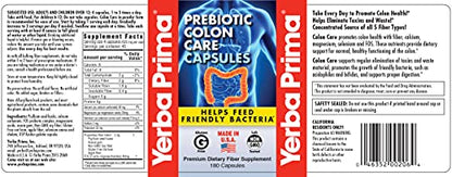 Yerba Prima Prebiotics Colon Care Fiber Caps, 180 Capsules - Five Forms of Fiber Plus FOS Yerba PrimaUS supplements