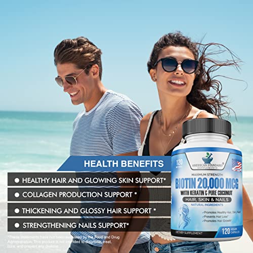 Biotin 20,000mcg with Keratin, Organic Coconut and Zinc, Hair Growth Supplements, Biotin American Standard SupplementsAu supplements