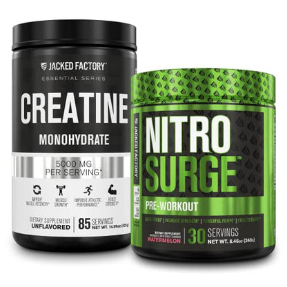 Nitrosurge Pre-Workout & Creatine Monohydrate - Pre Workout Powder With Creatine Jacked FactoryUS supplements
