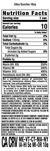 Monster Energy Ultra Sunrise, Sugar Free Energy Drink, 16 Fl Oz (Pack of 15) Monster EnergyUS supplements