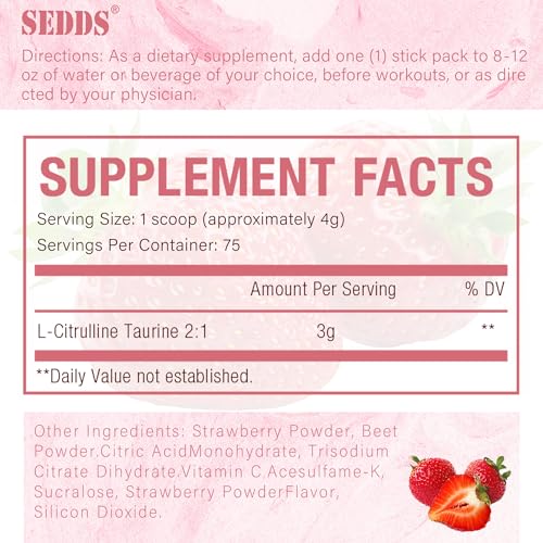 SEDDS Strawberry-Flavored L-Citrulline Taurine 2:1, L Citrulline Powder, Unflavored Vegan SEDDSAu supplements