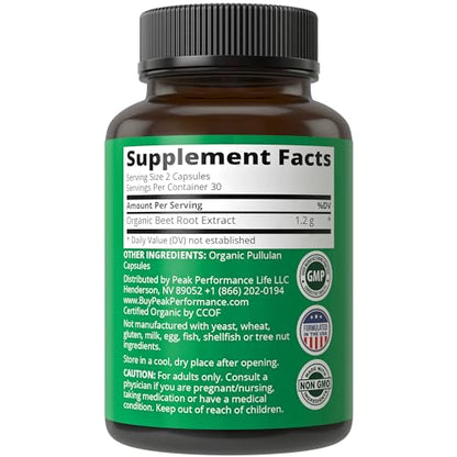 USDA Organic Beet Root Vegan Capsules. Beets Juice Powder Super Food Pills 1200 mg Peak PerformanceUS supplements