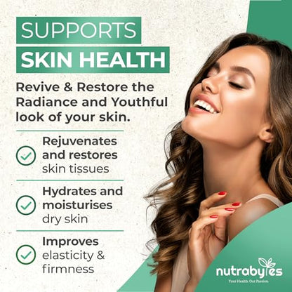 Vegan Collagen Supplement For Skin, Hair, Nails, Joints & Bones with Hyaluronic Acid, Biotin, Lysine, Bamboo Silica, Zinc, Vitamin C, D3, B12, E NUTRABYTESUS supplements