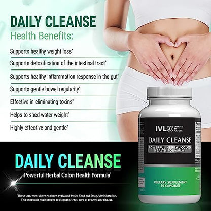 IVL - Daily Cleanse Herbal Colon Health Formula - Detoxification, Probiotic, Digestive Support IVLUS supplements