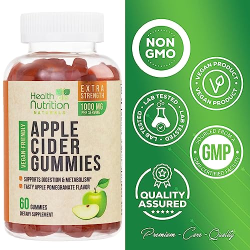 Vegan Apple Cider Vinegar Gummies | Max Strength 1000mg | ACV Supplement Gummy for Adults Health Nutrition NaturalsUS supplements