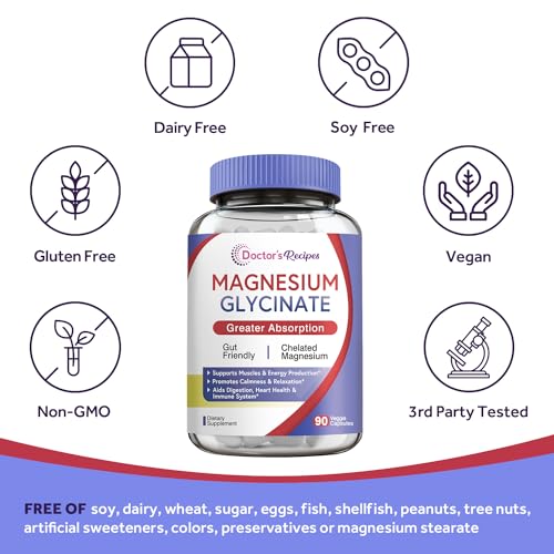 Doctor's Recipes Magnesium Glycinate for Men & Women, 100mg Elemental Mag, 90 Caps Doctor's RecipesAu supplements
