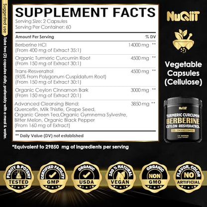 Berberine Supplement 14000mg Turmeric Curcumin 4500mg Trans-Resveratrol 4500mg NuqiitUS supplements