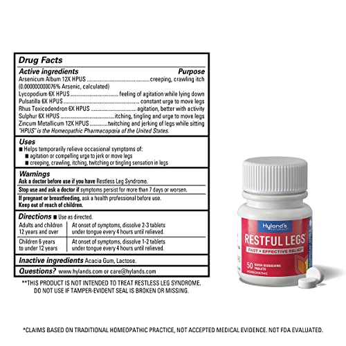 Hyland's Naturals Restful Legs Tablets, Natural Itching, Crawling, Tingling & Leg Jerk Relief, Quick Dissolving Hyland'sAu supplements