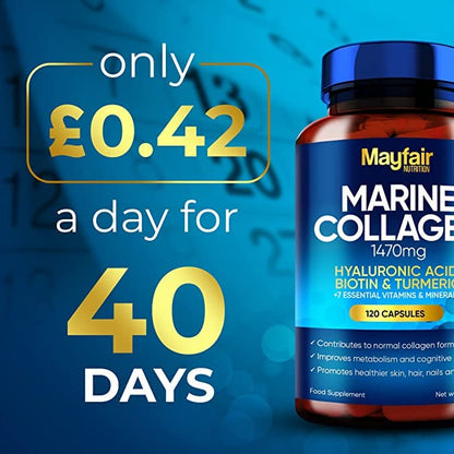 Mayfair Nutrition Marine Collagen 120 High Strength Capsules 1470mg Complex with Hyaluronic Acid Mayfair NutritionUS supplements