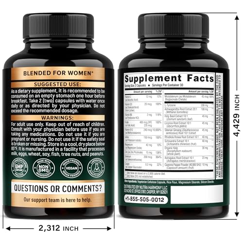 Thyroid Support for Women - Selenium 200 mcg | Astragalus | Zinc & Iodine | L-Tyrosine | Adaptogen Herbs - 21-in-1 Antioxidant & Immune Support - Made in USA - Vegan, Non-GMO, Lab Tested - 60 Capsules NUTRAHARMONYAu supplements