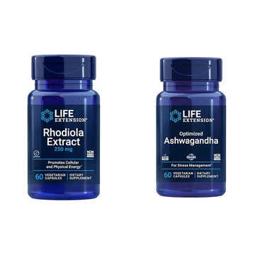 Life Extension Rhodiola and Ashwagandha Extract Bundle, Rhodiola rosea and ashwagandha Supplements, 60 Capsules Each Life Extensionnz supplements