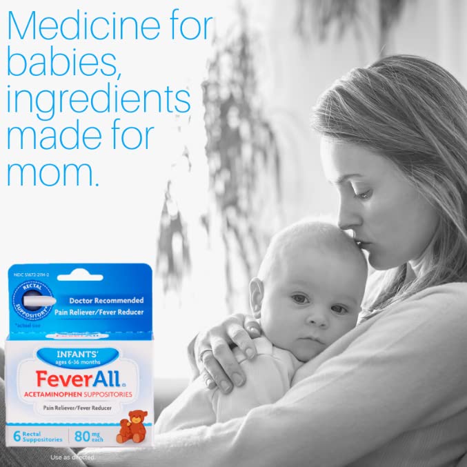 Feverall Infant Acetaminophen Suppositories 6 Rectal Suppositories 80mg Each Pain Reliever/Fever Reducer. Paraben Free, No Artificial Colors or Other preservatives. Ages 6-36 Months (Pack of 2) FeverallAu supplements