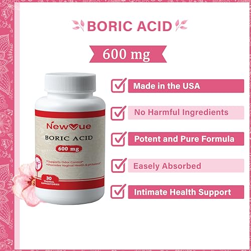 NewVue Boric Acid Vaginal Suppositories - 100% Pure Made in USA - Intimate Health Support (30 Count) NewVueAu supplements