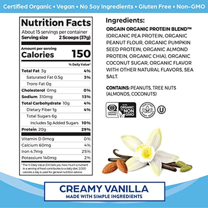 Orgain Organic Simple Vegan Protein Powder, Vanilla - 20g Plant Based Protein OrgainUS supplements