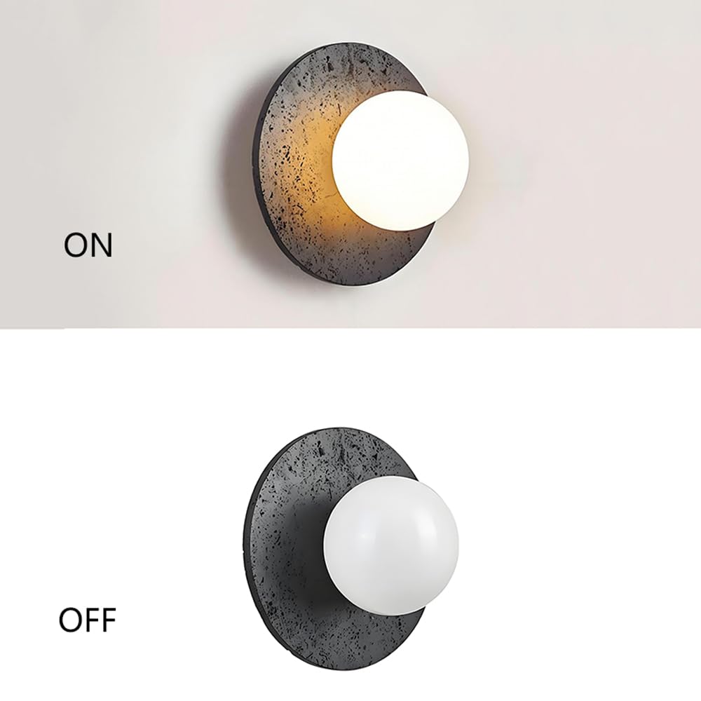 BFFGKGL Modern Natural Black Travertine Hallway Wall Sconce Nordic Creativity Round Transmittance Glass Bedside Wall Light Japanese Minimalist Aisle Wall Lamp For Living Room Stairs Living Room Balcon BFFGKGLAu supplements