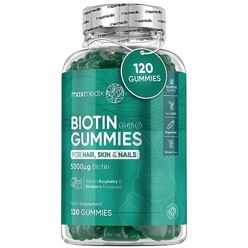 Biotin Gummies 5000mcg - with Vitamin A, B, C, D, E & Selenium – 120 Hair Nails and Skin maxmedixUS supplements