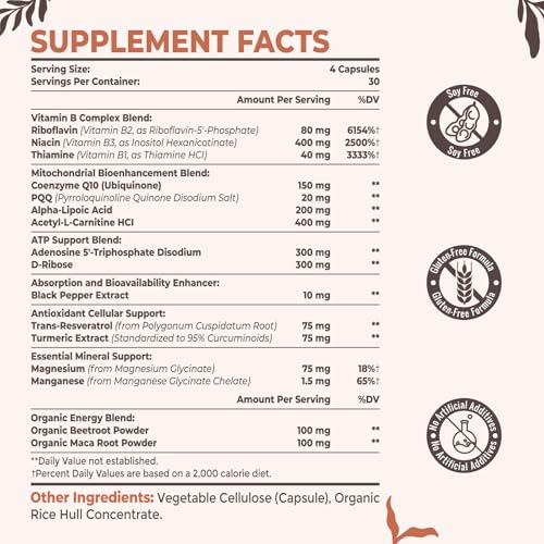 Resciency 2326 MG Mitochondrial Supplements with ATP, Vitamins, CoQ10 & PQQ, More Effective Than Creatine HMB & Nitric Oxide, Energy, Endurance, Strength, Recovery & Muscle, Organic, 120 Capsules ResciencyAu supplements