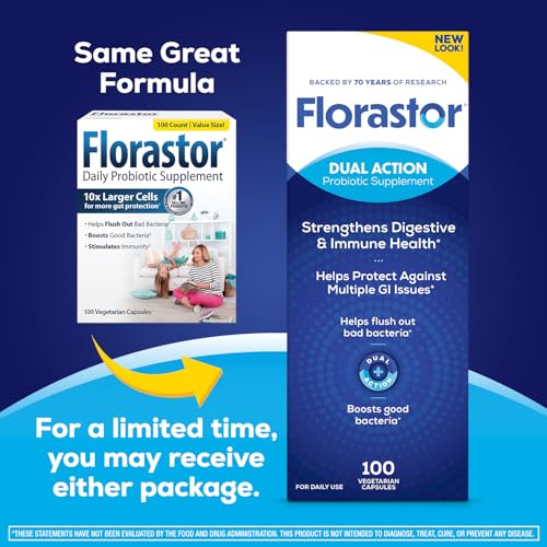 Florastor Probiotics for Digestive and Immune Health, 100 Capsules, Probiotics for Women & Men, Helps Flush Out Bad Bacteria, Boosts The Good with Our Unique Strain Saccharomyces Boulardii FlorastorAu supplements
