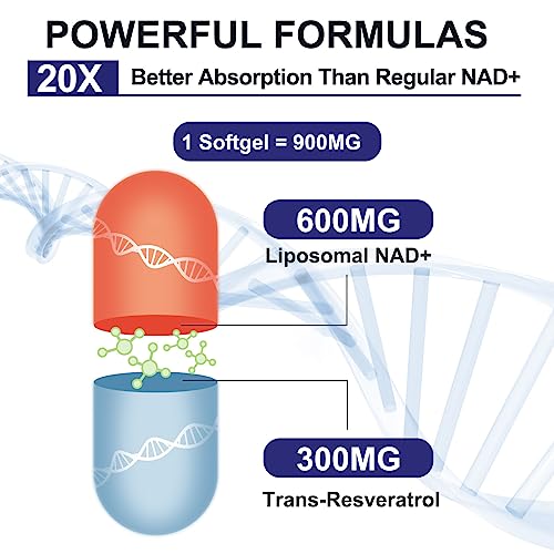 inGreens 900mg Liposomal NAD+ Supplement with 300mg Trans Resveratrol - Superior Absorption, Replaces NMN, Boost NAD+ for DNA Repair, Energy & Longevity, Aging Defense, 60 Softgels inGreensAu supplements