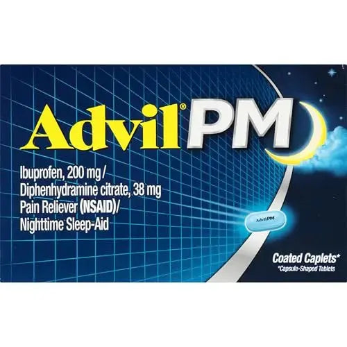 Advil PM Pain Reliever and Nighttime Sleep Aid, Pain Medicine with Ibuprofen for Pain Relief and Diphenhydramine Citrate for a Sleep Aid - 50x2 Coated Caplets AdvilAu supplements