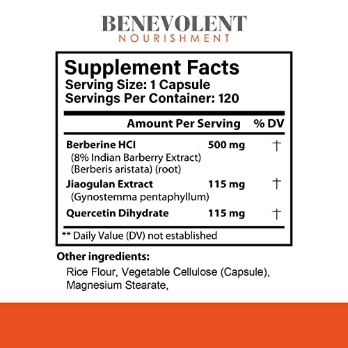 Premium Berberine HCL 730mg - 120 VCAPS Perfect Trio Complex with Non-GMO Jiaogulan Benevolent NourishmentAu supplements