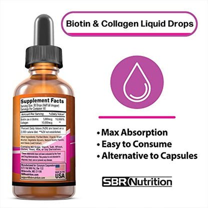 SBR Nutrition Biotin and Collagen Liquid Drops Daily Food Supplement, Vitamins SBR NutritionUS supplements
