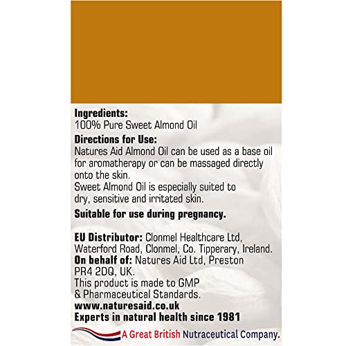 Natures Aid Almond Oil, Pure, Sweet Almond Oil, Massage Oil, Suited to Dry, Sensitive Skin natures aidUS supplements